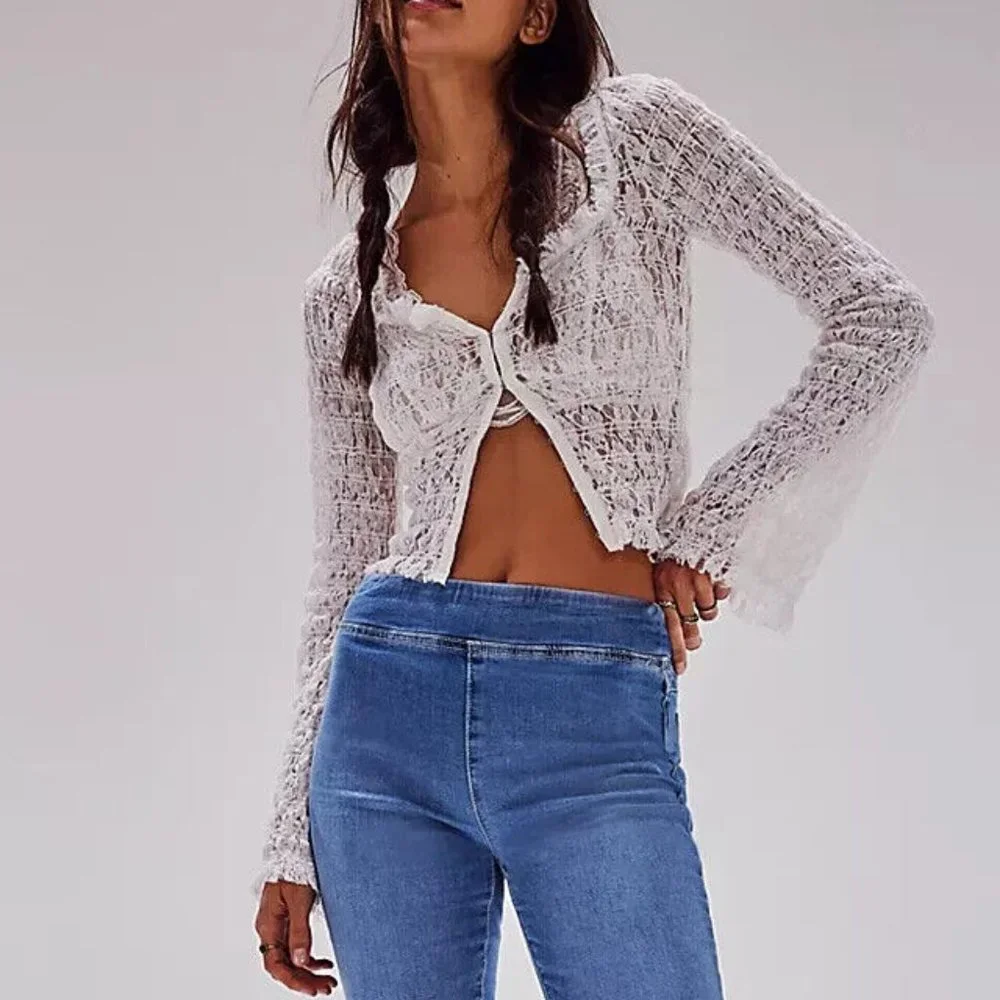 Free People FP One Madison Top Smocked Sheer Ivory New